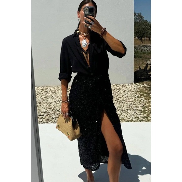 Never Fully Dressed Size 22 Jaspre Sequin Maxi Skirt Wrap Black Glam NWT - Picture 1 of 9